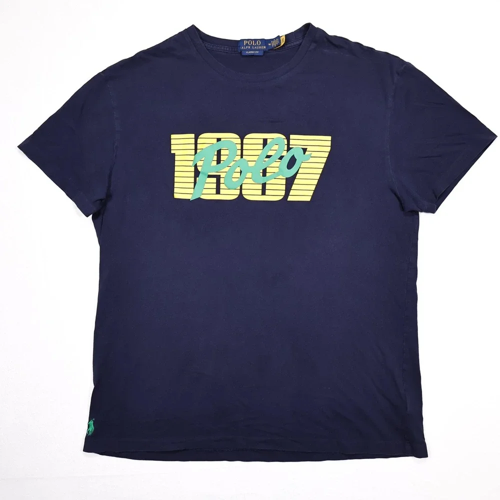 POLO RALPH LAUREN Men's M Navy Blue 1967 Graphic Cotton Classic Fit T-Shirt
